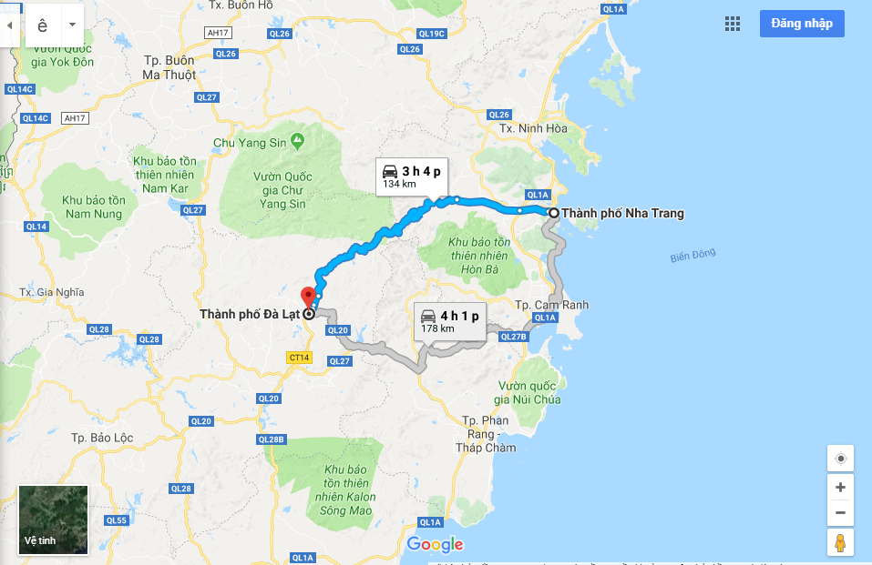 Bản đồ đường đi từ Đà Lạt đến Nha Trang 